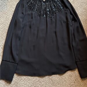 White House Black Market Elegant Black Beaded Women's Top